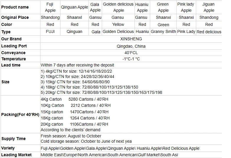 Wholesale Fresh Dried Diced Crystal Red Star Green Huaniu Golden Delicious Gala Qinguan FUJI Apple Price From Factory Supplier